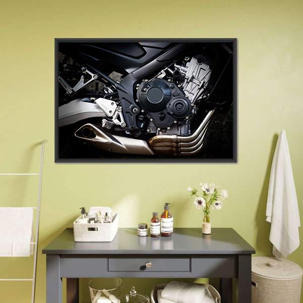 Motorcycle Engine Close Up Canvas Wall Art-3 Horizontal-Gallery Wrap-25" x 16"-Tiaracle
