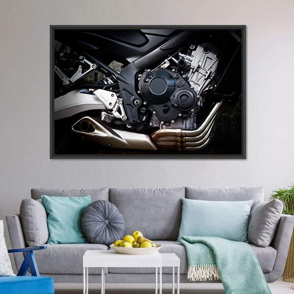 Motorcycle Engine Close Up Canvas Wall Art-3 Horizontal-Gallery Wrap-25" x 16"-Tiaracle
