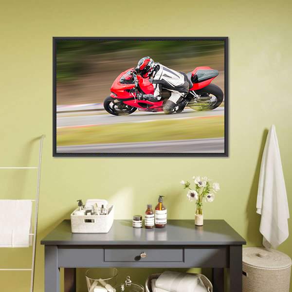 Motorcycle Race On Track Canvas Wall Art-3 Horizontal-Gallery Wrap-25&quot; x 16&quot;-Tiaracle