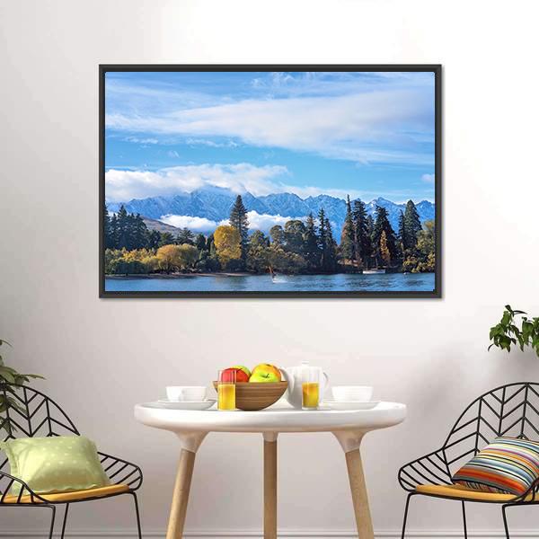 Mounatins With Lake Wakatipu Canvas Wall Art-3 Horizontal-Gallery Wrap-25" x 16"-Tiaracle
