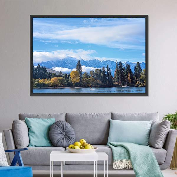 Mounatins With Lake Wakatipu Canvas Wall Art-3 Horizontal-Gallery Wrap-25" x 16"-Tiaracle