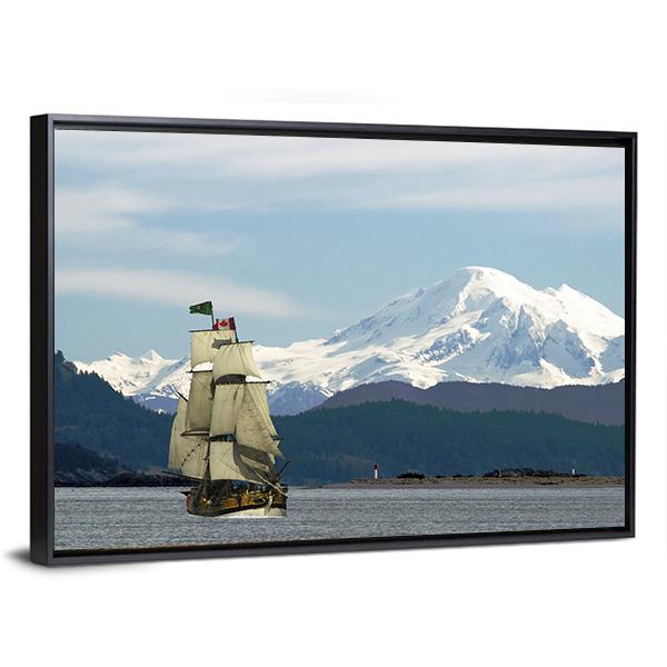 Mount Baker & Sailing Ship Canvas Wall Art-3 Horizontal-Gallery Wrap-25" x 16"-Tiaracle