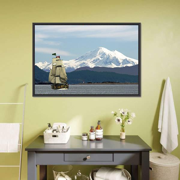 Mount Baker &amp; Sailing Ship Canvas Wall Art-3 Horizontal-Gallery Wrap-25" x 16"-Tiaracle