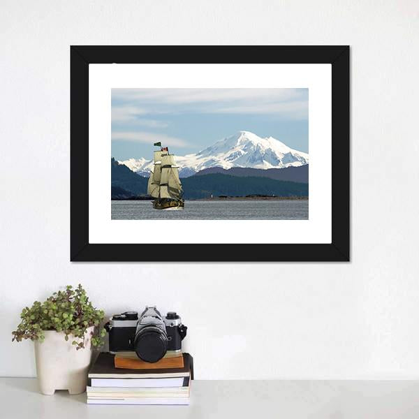 Mount Baker &amp; Sailing Ship Canvas Wall Art-3 Horizontal-Gallery Wrap-25" x 16"-Tiaracle
