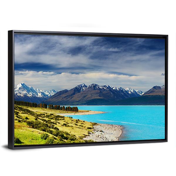 Mount Cook And Pukaki Lake Canvas Wall Art-3 Horizontal-Gallery Wrap-25" x 16"-Tiaracle
