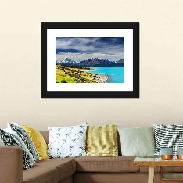 Mount Cook And Pukaki Lake Canvas Wall Art-3 Horizontal-Gallery Wrap-25" x 16"-Tiaracle