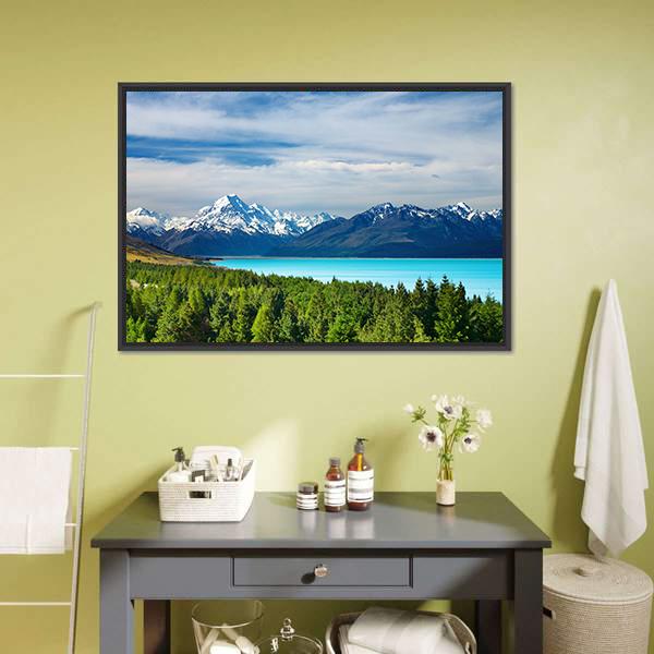 Mount Cook &amp; Pukaki Lake Canvas Wall Art-3 Horizontal-Gallery Wrap-25" x 16"-Tiaracle