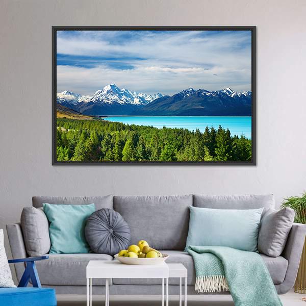 Mount Cook & Pukaki Lake Canvas Wall Art-3 Horizontal-Gallery Wrap-25" x 16"-Tiaracle