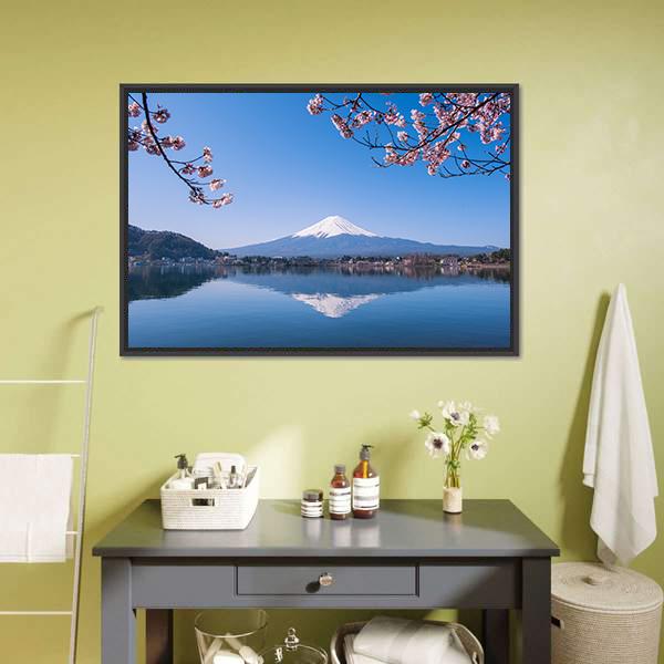 Mount Fuji & Cherry Tree Canvas Wall Art-3 Horizontal-Gallery Wrap-25" x 16"-Tiaracle