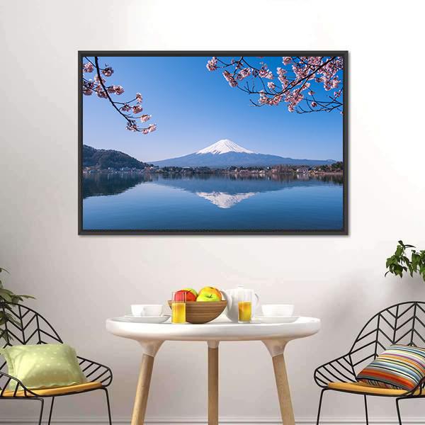 Mount Fuji & Cherry Tree Canvas Wall Art-3 Horizontal-Gallery Wrap-25" x 16"-Tiaracle