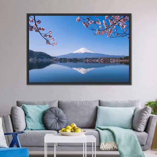 Mount Fuji & Cherry Tree Canvas Wall Art-3 Horizontal-Gallery Wrap-25" x 16"-Tiaracle