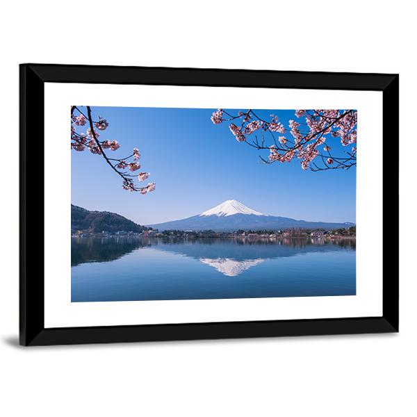 Mount Fuji & Cherry Tree Canvas Wall Art-3 Horizontal-Gallery Wrap-25" x 16"-Tiaracle