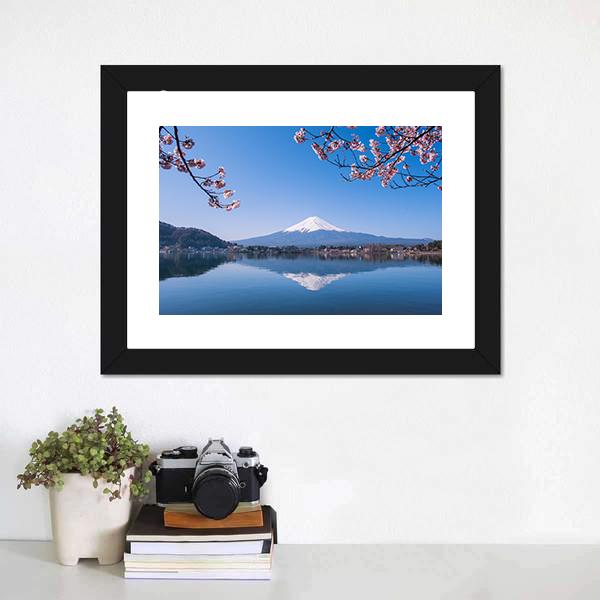 Mount Fuji & Cherry Tree Canvas Wall Art-3 Horizontal-Gallery Wrap-25" x 16"-Tiaracle