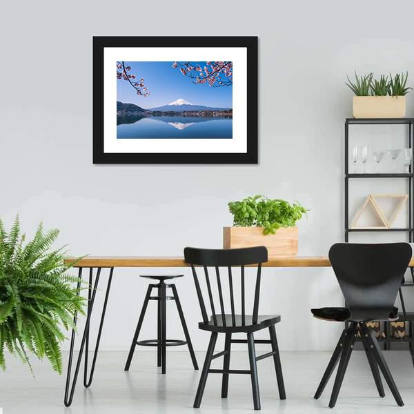Mount Fuji & Cherry Tree Canvas Wall Art-3 Horizontal-Gallery Wrap-25" x 16"-Tiaracle