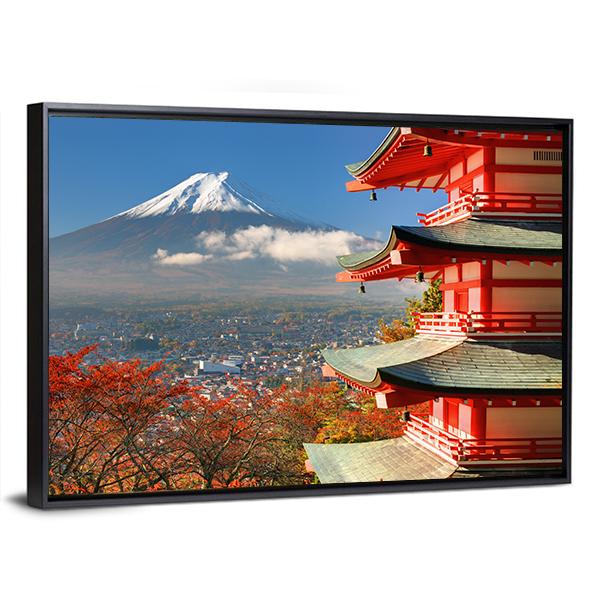 Mount Fuji &amp; Chureito Pagoda Canvas Wall Art-3 Horizontal-Gallery Wrap-25" x 16"-Tiaracle