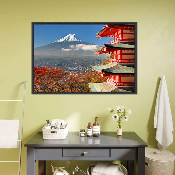 Mount Fuji &amp; Chureito Pagoda Canvas Wall Art-3 Horizontal-Gallery Wrap-25" x 16"-Tiaracle