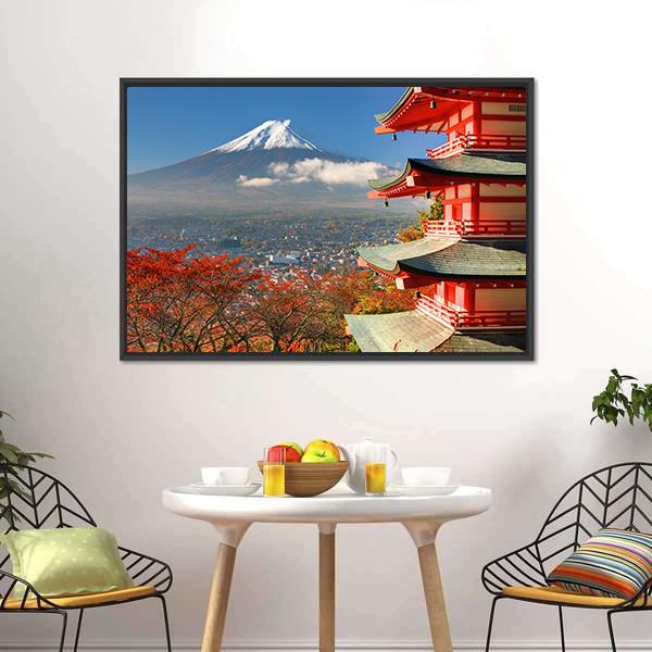Mount Fuji &amp; Chureito Pagoda Canvas Wall Art-3 Horizontal-Gallery Wrap-25" x 16"-Tiaracle