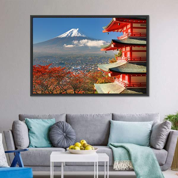 Mount Fuji &amp; Chureito Pagoda Canvas Wall Art-3 Horizontal-Gallery Wrap-25" x 16"-Tiaracle