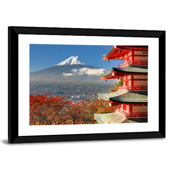Mount Fuji &amp; Chureito Pagoda Canvas Wall Art-3 Horizontal-Gallery Wrap-25" x 16"-Tiaracle