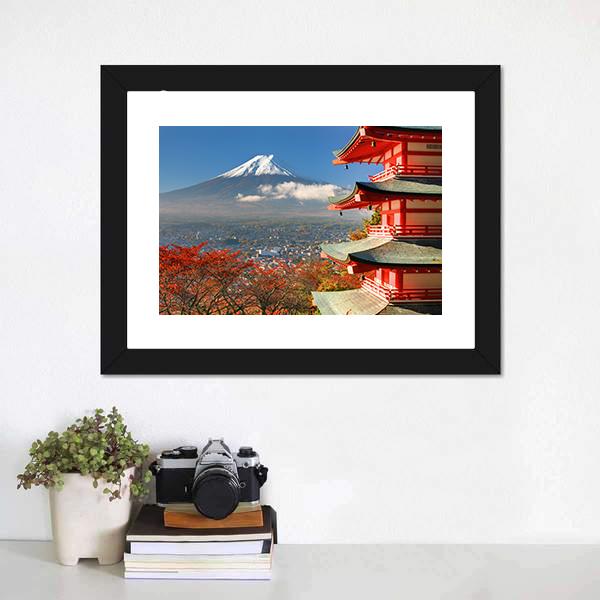 Mount Fuji &amp; Chureito Pagoda Canvas Wall Art-3 Horizontal-Gallery Wrap-25" x 16"-Tiaracle