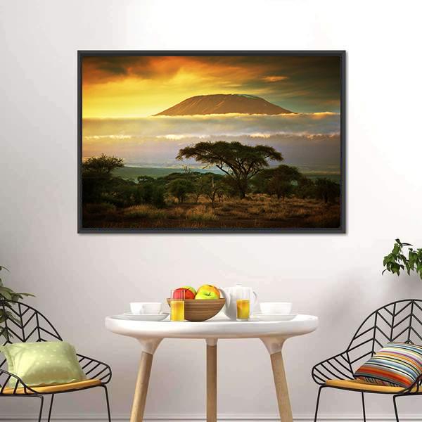 Mount Kilimanjaro At Sunset Canvas Wall Art-3 Horizontal-Gallery Wrap-25" x 16"-Tiaracle