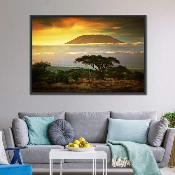 Mount Kilimanjaro At Sunset Canvas Wall Art-3 Horizontal-Gallery Wrap-25" x 16"-Tiaracle