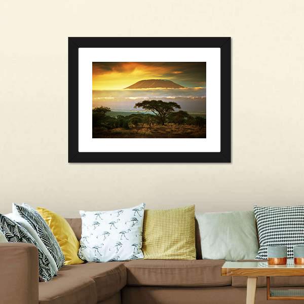 Mount Kilimanjaro At Sunset Canvas Wall Art-3 Horizontal-Gallery Wrap-25" x 16"-Tiaracle