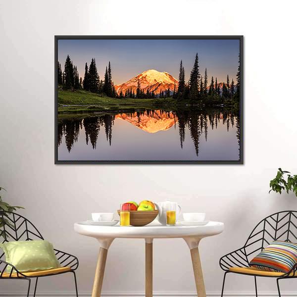 Mount Rainier Reflection At Sunset Canvas Wall Art-3 Horizontal-Gallery Wrap-25&quot; x 16&quot;-Tiaracle