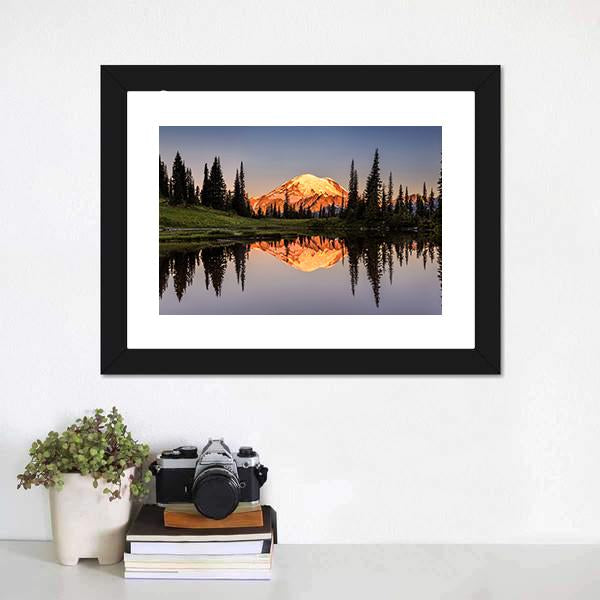 Mount Rainier Reflection At Sunset Canvas Wall Art-3 Horizontal-Gallery Wrap-25&quot; x 16&quot;-Tiaracle