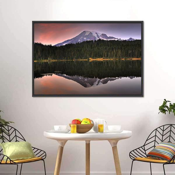 Mount Rainier Reflection In Lake Canvas Wall Art-3 Horizontal-Gallery Wrap-25" x 16"-Tiaracle