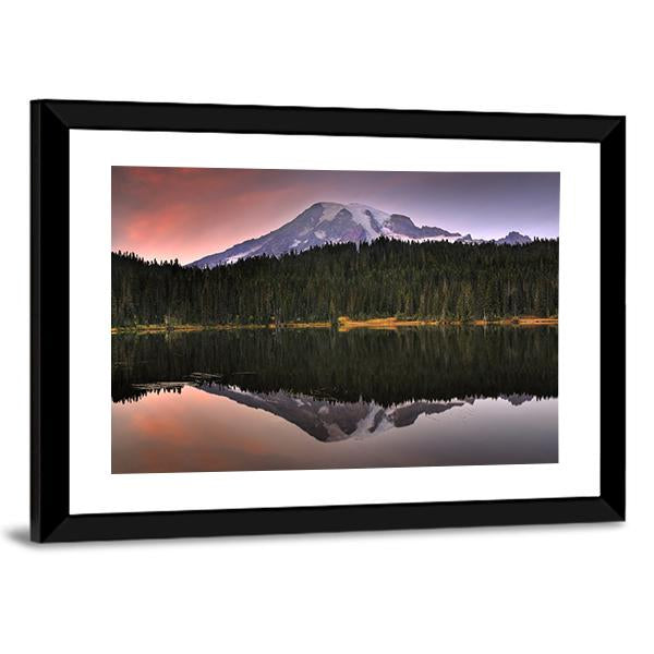 Mount Rainier Reflection In Lake Canvas Wall Art-3 Horizontal-Gallery Wrap-25" x 16"-Tiaracle