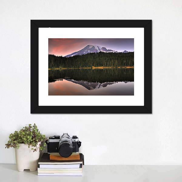 Mount Rainier Reflection In Lake Canvas Wall Art-3 Horizontal-Gallery Wrap-25" x 16"-Tiaracle
