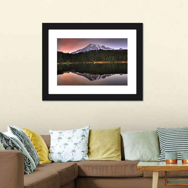 Mount Rainier Reflection In Lake Canvas Wall Art-3 Horizontal-Gallery Wrap-25" x 16"-Tiaracle
