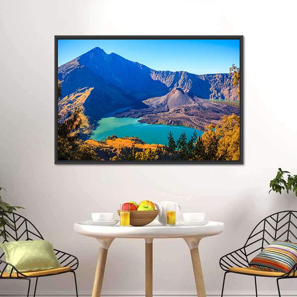 Mount Rinjani With Lake Canvas Wall Art-3 Horizontal-Gallery Wrap-25" x 16"-Tiaracle