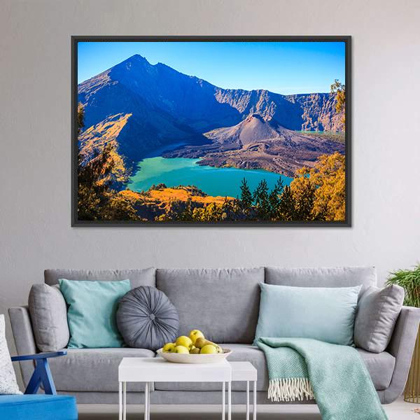 Mount Rinjani With Lake Canvas Wall Art-3 Horizontal-Gallery Wrap-25" x 16"-Tiaracle