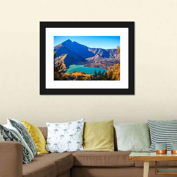 Mount Rinjani With Lake Canvas Wall Art-3 Horizontal-Gallery Wrap-25" x 16"-Tiaracle