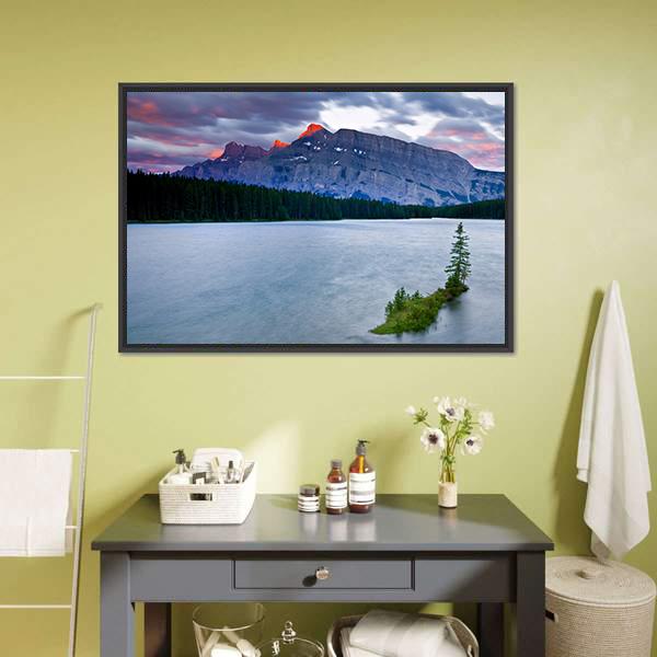 Mount Rundle &amp; Lake Canvas Wall Art-3 Horizontal-Gallery Wrap-25" x 16"-Tiaracle