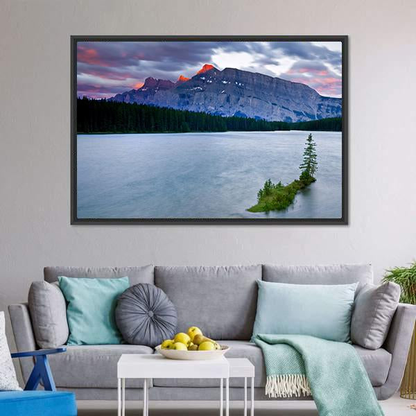 Mount Rundle & Lake Canvas Wall Art-3 Horizontal-Gallery Wrap-25" x 16"-Tiaracle