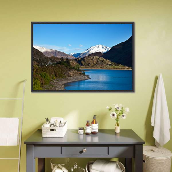 Mountain Above Lake Canvas Wall Art-3 Horizontal-Gallery Wrap-25" x 16"-Tiaracle