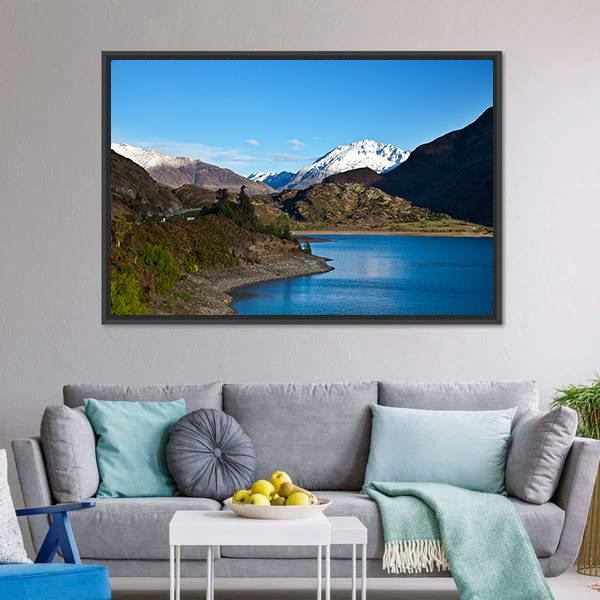 Mountain Above Lake Canvas Wall Art-3 Horizontal-Gallery Wrap-25" x 16"-Tiaracle