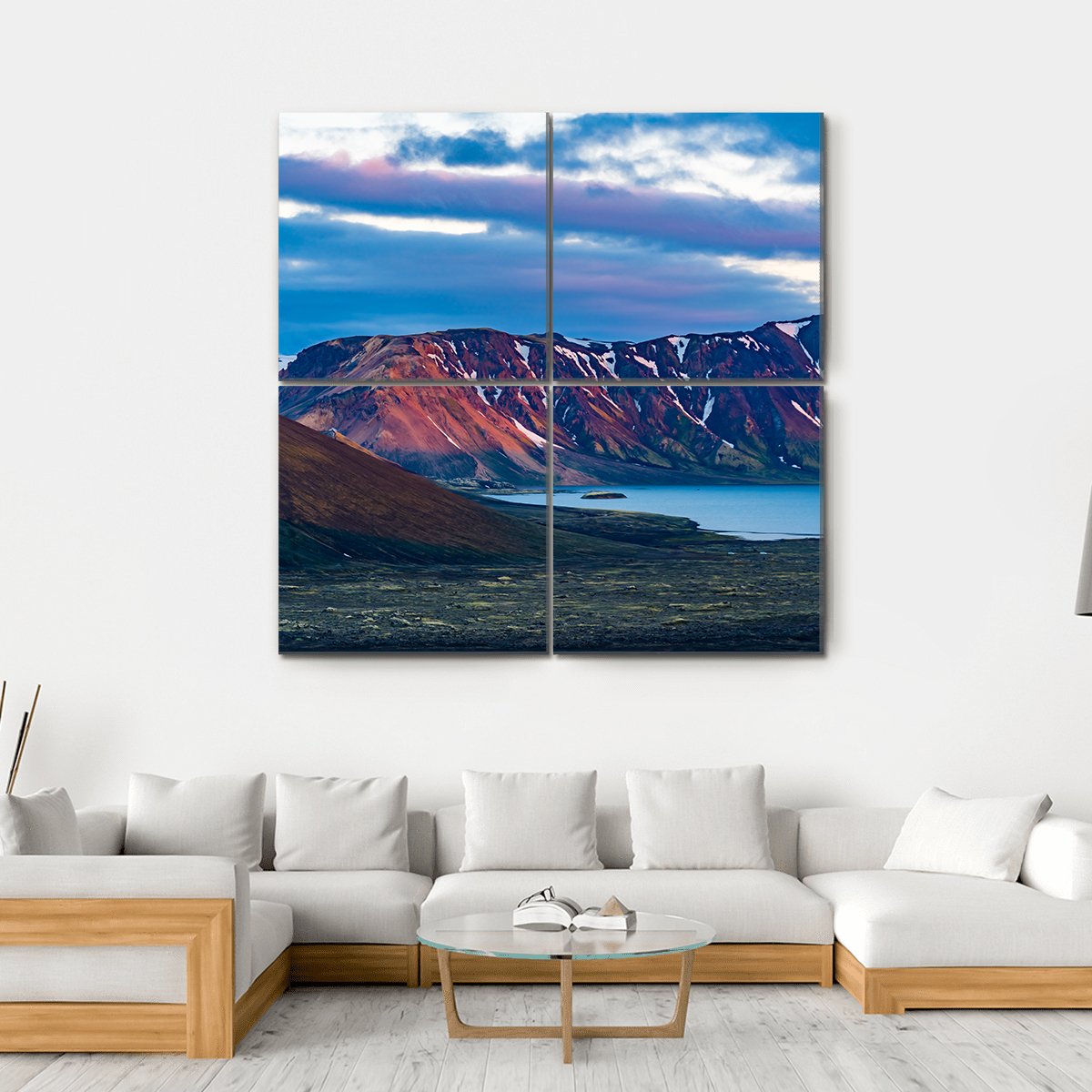 Mountain At Lake Frostastadavatn Canvas Wall Art-4 Square-Gallery Wrap-17" x 17"-Tiaracle