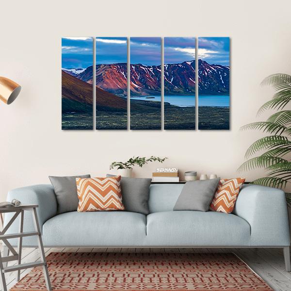 Mountain At Lake Frostastadavatn Canvas Wall Art-5 Horizontal-Gallery Wrap-22" x 12"-Tiaracle