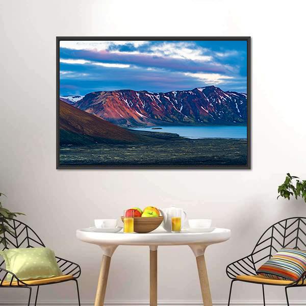 Mountain At Lake Frostastadavatn Canvas Wall Art-3 Horizontal-Gallery Wrap-25" x 16"-Tiaracle