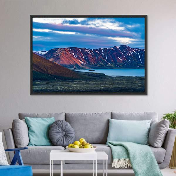Mountain At Lake Frostastadavatn Canvas Wall Art-3 Horizontal-Gallery Wrap-25" x 16"-Tiaracle