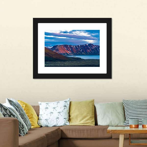 Mountain At Lake Frostastadavatn Canvas Wall Art-3 Horizontal-Gallery Wrap-25" x 16"-Tiaracle
