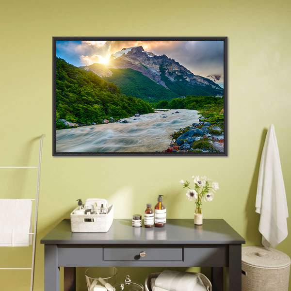 Mountain &amp; Fitzroy River Canvas Wall Art-3 Horizontal-Gallery Wrap-25" x 16"-Tiaracle