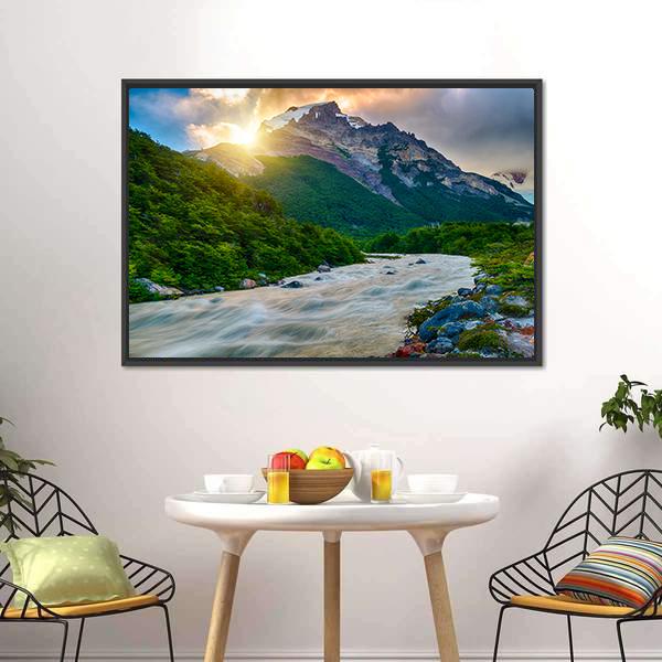 Mountain & Fitzroy River Canvas Wall Art-3 Horizontal-Gallery Wrap-25" x 16"-Tiaracle