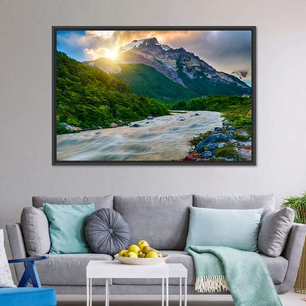 Mountain &amp; Fitzroy River Canvas Wall Art-3 Horizontal-Gallery Wrap-25" x 16"-Tiaracle