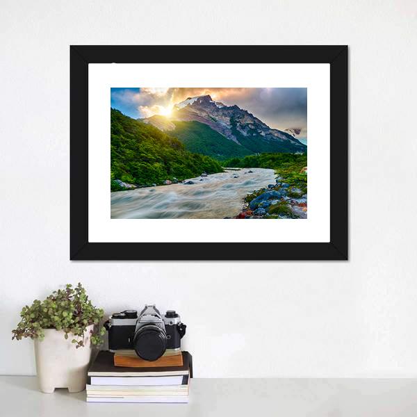 Mountain & Fitzroy River Canvas Wall Art-3 Horizontal-Gallery Wrap-25" x 16"-Tiaracle