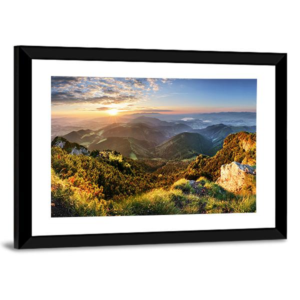 Mountain Forest In Sunlight Canvas Wall Art-3 Horizontal-Gallery Wrap-25" x 16"-Tiaracle